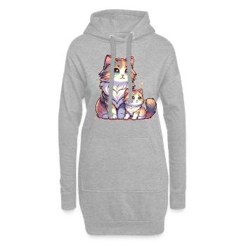 Maman mignonne et bébés chats avec de grands yeux - Sweat-shirt à capuche long Femme - gris chiné - Devant