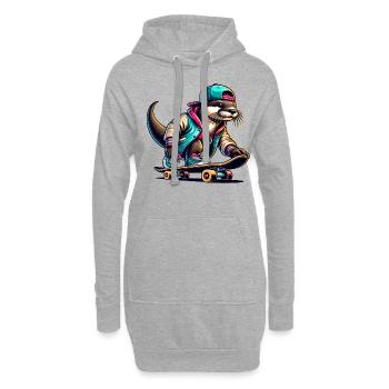 Skater Otter Mit Cap Und Hoodie Auf Skateboard - Hoodie-Kleid - Grau meliert - Vorne
