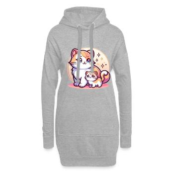 Mignon chat maman avec chaton devant - Sweat-shirt à capuche long Femme - gris chiné - Devant
