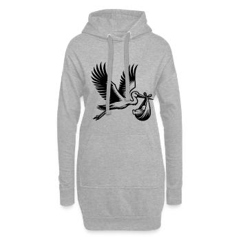 Storch Mit Baby Im Schnabel - Symbol Der Geburt - Hoodie-Kleid - Grau meliert - Vorne