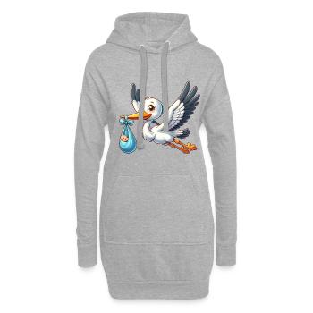 Cigogne avec bébé dans un vêtement - Bienvenue bébé - Sweat-shirt à capuche long Femme - gris chiné - Devant
