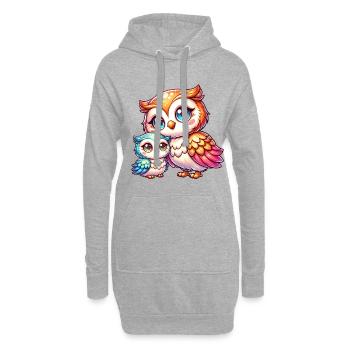Eulenfamilie Mit Großen Augen Und Bunter - Hoodie-Kleid - Grau meliert - Vorne