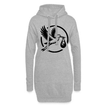 Storch Mit Baby Im Schnabel Linienzeichnung - Hoodie-Kleid - Grau meliert - Vorne