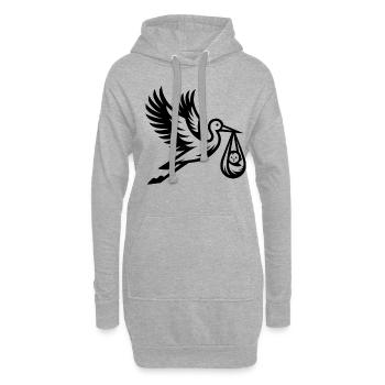 Cigogne avec bébé – symbole de naissance et de joie - Sweat-shirt à capuche long Femme - gris chiné - Devant