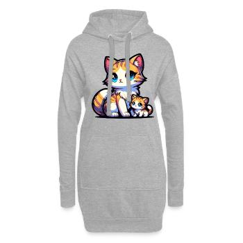 Süße Katzenmama mit Baby Illustration - Hoodie-Kleid - Grau meliert - Vorne
