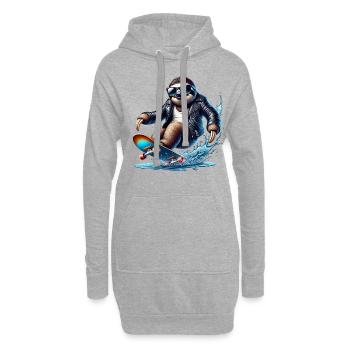 Lässiges Skateboard-Faultier Im Lederjacke - Hoodie-Kleid - Grau meliert - Vorne