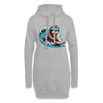 Surfer Faultier Mit Sonnenbrille Auf Welle - Hoodie-Kleid - Grau meliert - Vorne