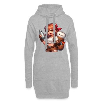 Abenteuerlustige Anime Heldin Mit Rucksack - Hoodie-Kleid - Grau meliert - Vorne