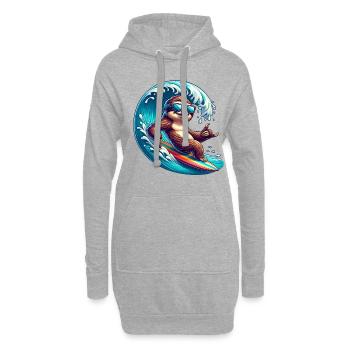 Entspannter Faultier-Surfer Auf Welle - Hoodie-Kleid - Grau meliert - Vorne