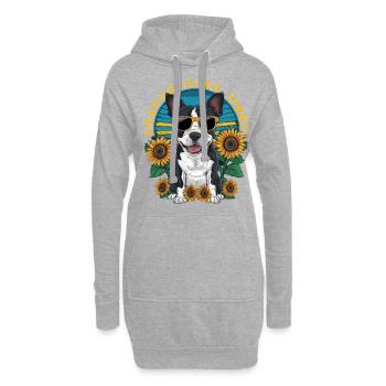 Staffordshire Bull Terrier mit Sonnenblumen - Hoodie-Kleid - Grau meliert - Vorne