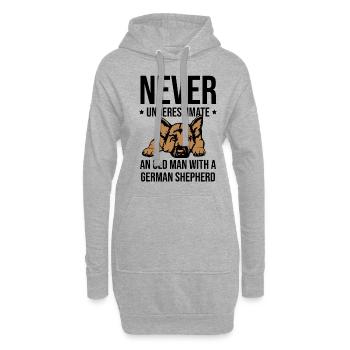 Ne sous-estimez jamais un vieil homme avec un berger allemand - Sweat-shirt à capuche long Femme - gris chiné - Devant