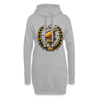 Goldene Pokal mit Hähnchenschenkel und Sternen - Hoodie-Kleid - Grau meliert - Vorne
