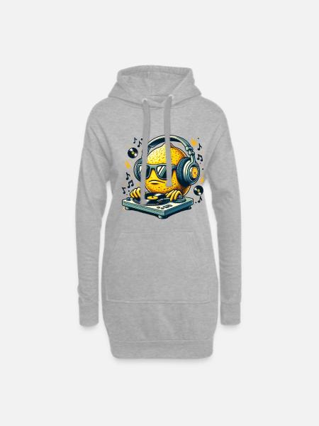 Zitronen-DJ Groovt Mit Kopfhörern - Hoodie-Kleid - Grau meliert