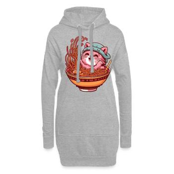 Chat Kawaii avec bol de Ramen - Sweat-shirt à capuche long Femme - gris chiné - Devant