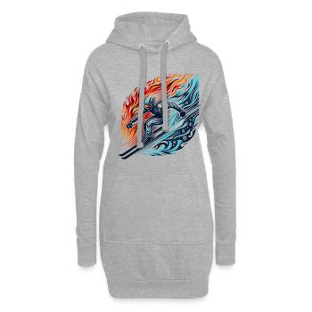 Dynamic ski descent in fire and - Hoodie Dress - heather grey - Front