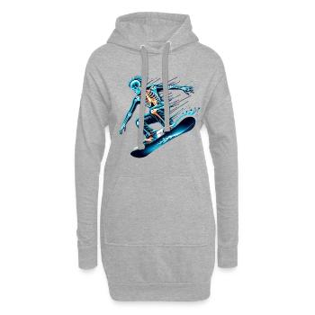 Faszinierender Skelett-Snowboarder im Rausch - Hoodie-Kleid - Grau meliert - Vorne
