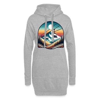 Retro Skilift Berglandschaft Panorama - Hoodie-Kleid - Grau meliert - Vorne