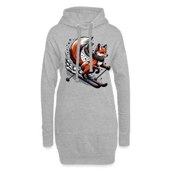 Renard sur skis avec écharpe en hiver - Sweat-shirt à capuche long Femme - gris chiné - Devant