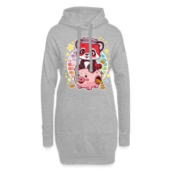 Panda Kawaii Rouge avec Tirelire - Sweat-shirt à capuche long Femme - gris chiné - Devant