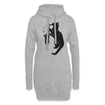 Saxophone Chat - Sweat-shirt à capuche long Femme - gris chiné - Devant