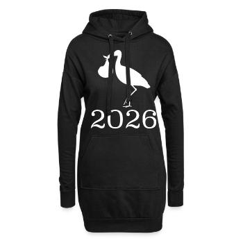Faire-part de naissance Stork Motif 2026 - Sweat-shirt à capuche long Femme - noir - Devant