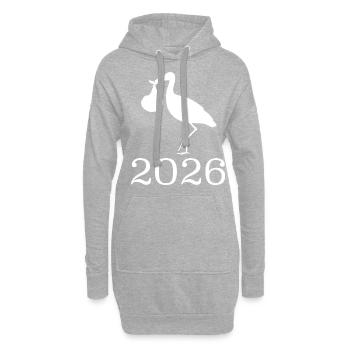 Faire-part de naissance Stork Motif 2026 - Sweat-shirt à capuche long Femme - gris chiné - Devant