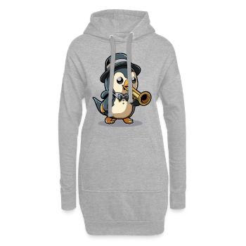Trompetender Pinguin - Hoodie-Kleid - Grau meliert - Vorne