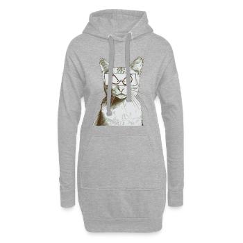 Katze mit comic Augen V2, bnw Zeichnung - Hoodie-Kleid - Grau meliert - Vorne