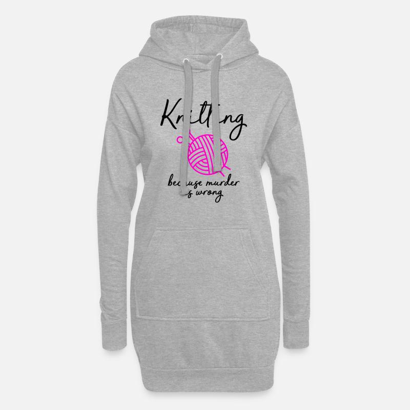 knitting because murder is wrong - Hoodie-Kleid - Grau meliert