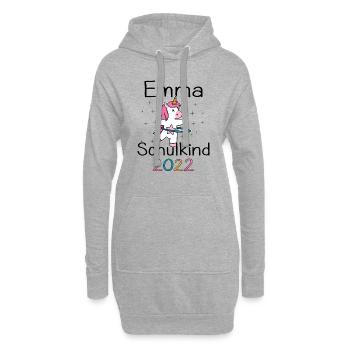 Einschulung 2022 Emma Einhorn Erstklässler 2022 - Hoodie-Kleid - Grau meliert - Vorne