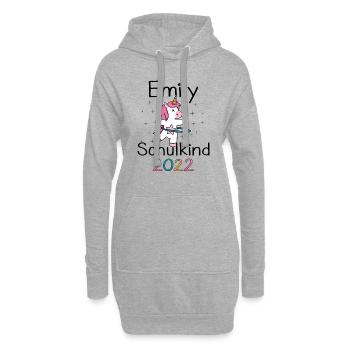 Einschulung 2022 Emily Einhorn Erstklässler 2022 - Hoodie-Kleid - Grau meliert - Vorne