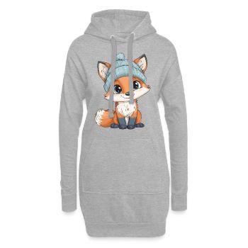 renard mignon mignon bébé enfants animal dessin animé - Sweat-shirt à capuche long Femme - gris chiné - Devant