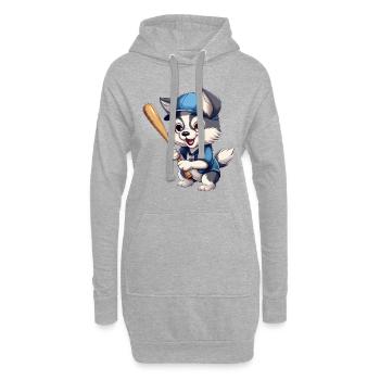 Husky joue au baseball, à la conception sportive de chiens - Sweat-shirt à capuche long Femme - gris chiné - Devant