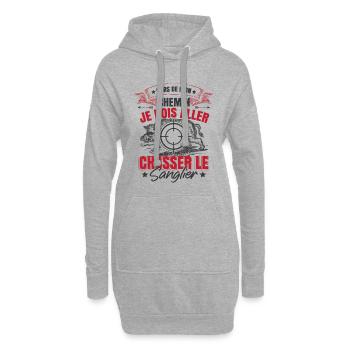 Chasse Humour Sanglier Chasseur - Sweat-shirt à capuche long Femme - gris chiné - Devant