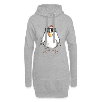 Huhn mit cooler Sonnenbrille - Hahn - Gockel - Hoodie-Kleid - Grau meliert - Vorne