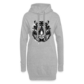 Retro Tiger - Katze - Schöne Augen - Hoodie-Kleid - Grau meliert - Vorne