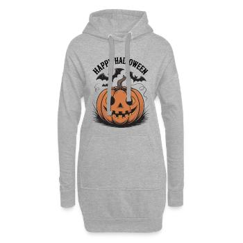 Fröhlicher Halloween-Kürbis mit Fledermäusen - Hoodie-Kleid - Grau meliert - Vorne
