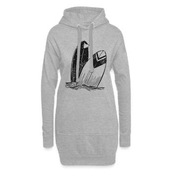 Vagues Rétro - Design Planches de Surf Vintage - Sweat-shirt à capuche long Femme - gris chiné - Devant