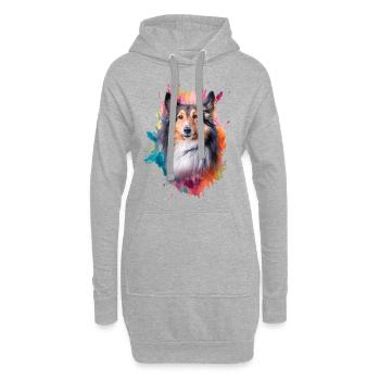 Shetland Schäferhund - Hoodie-Kleid - Grau meliert - Vorne