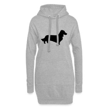 Langhaarige Dackelsilhouette - Hoodie-Kleid - Grau meliert - Vorne