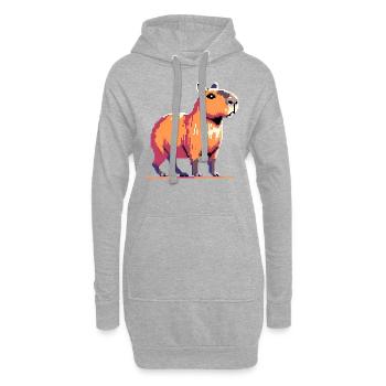 Geek Pixel Art Capybara - Sweat-shirt à capuche long Femme - gris chiné - Devant