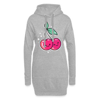 Cerises Kawaii Rockabilly fruits mignons - Sweat-shirt à capuche long Femme - gris chiné - Devant