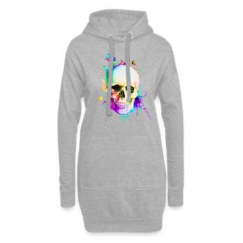 Aquarell Totenkopf Skelett Schädel Geschenk - Hoodie-Kleid - Grau meliert - Vorne