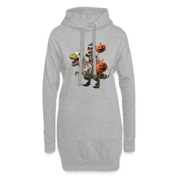 Squelette sur dinosaure avec des citrouilles et des bonbons pour - Sweat-shirt à capuche long Femme - gris chiné - Devant