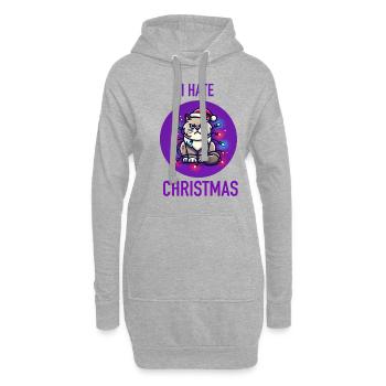 Weihnachts Katze - Hoodie-Kleid - Grau meliert - Vorne