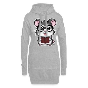 Schnuffiger Kawaii Hamster mit Buch & Lesebrille - Hoodie-Kleid - Grau meliert - Vorne