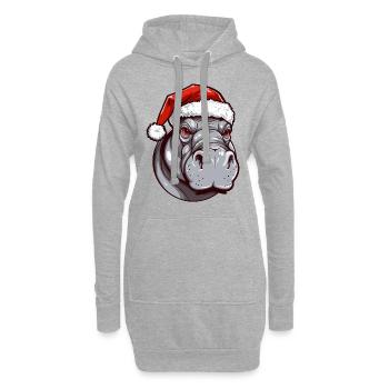 Nilpferd Kopf Weihnachten Portät - Hoodie-Kleid - Grau meliert - Vorne