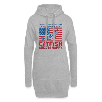 Seul avec le poisson-chat cadeau de pêche au poisson-chat heureux - Sweat-shirt à capuche long Femme - gris chiné - Devant