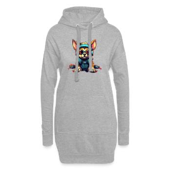Hund mit Kopfhörer im Cartoon Style - Hoodie-Kleid - Grau meliert - Vorne