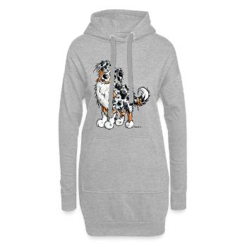 Witziger Australian Shepherd - Hoodie-Kleid - Grau meliert - Vorne